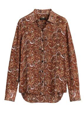 RAG & BONE Antonia Paisley Blouse Size M Button Up Long Sleeve Brown $395 Retail